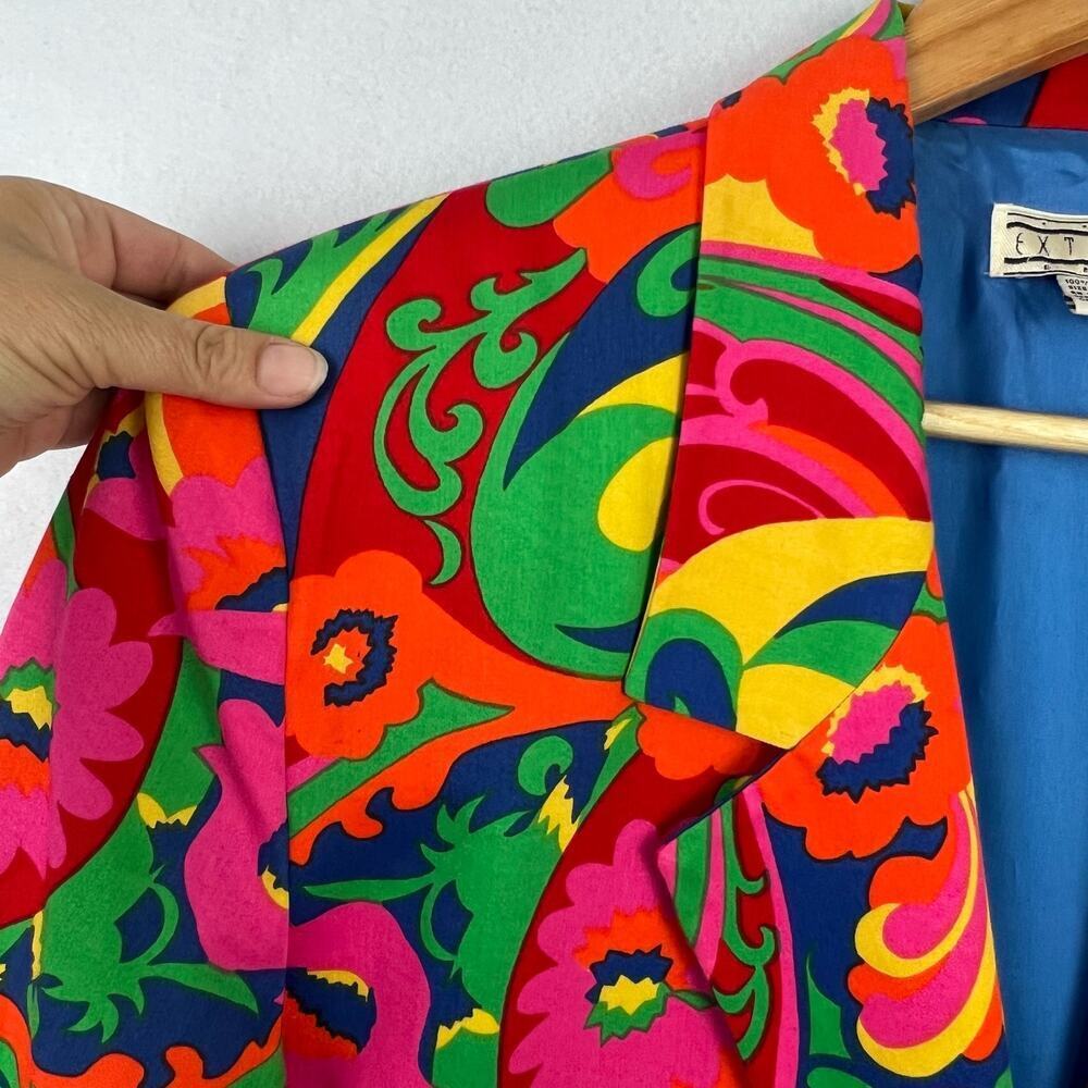 Vintage 90s All Over Bright Colorful Psychedelic Florals Artsy Blazer Medium - Picture 10 of 13